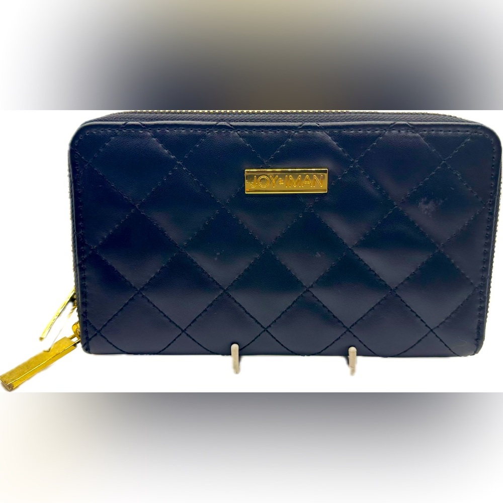 JOY & IMAN Black Leather Quilted Wallet, Excellent Preowned Condition, Like New